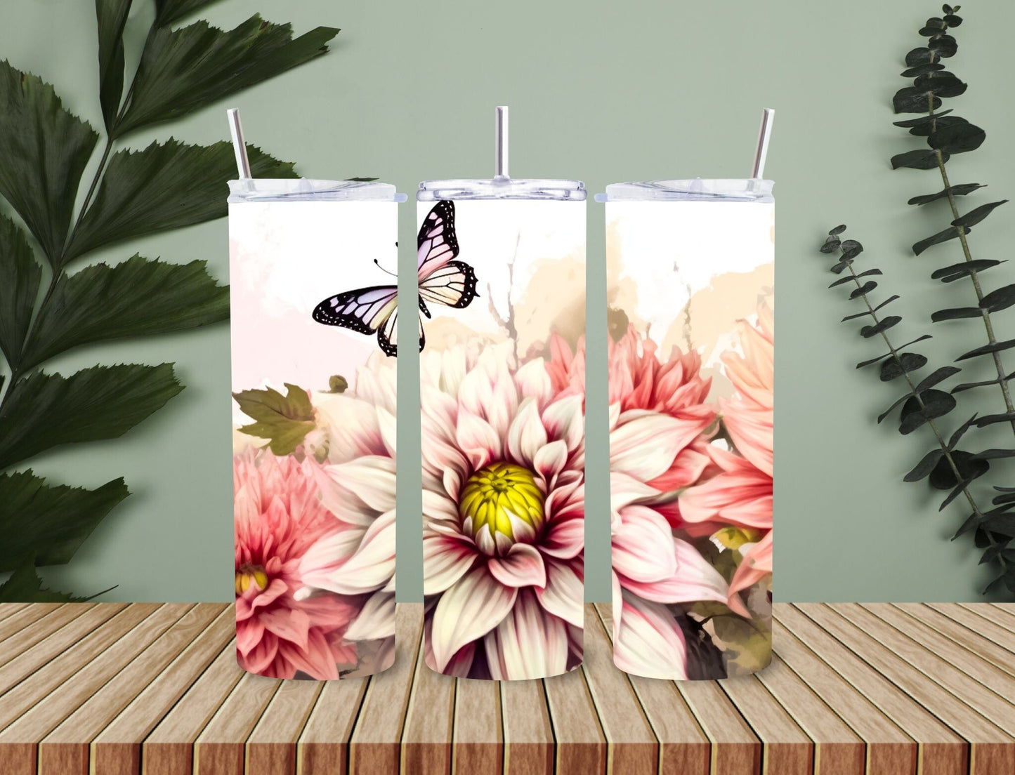 20 oz Tumbler, butterflies and flowers