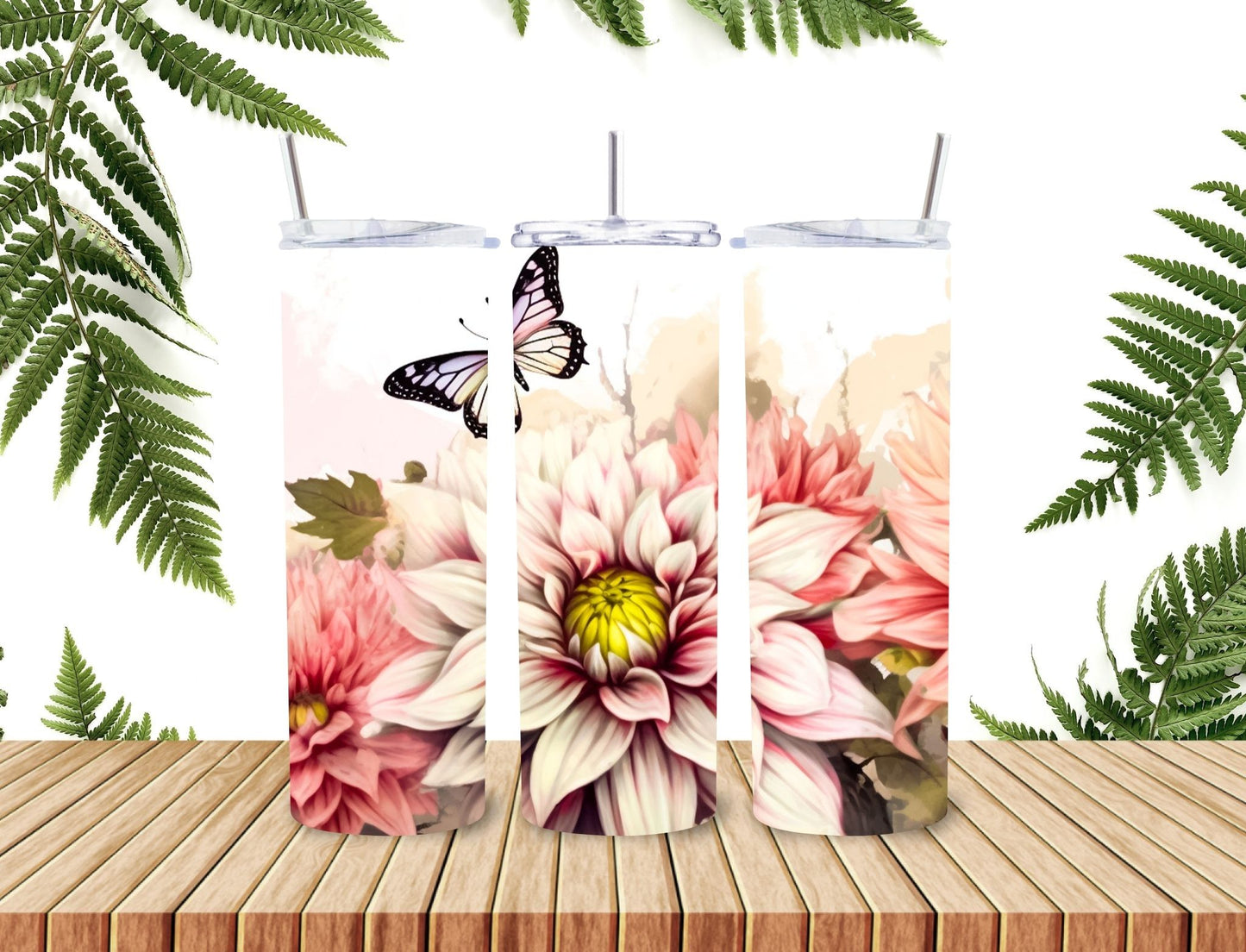 20 oz Tumbler, butterflies and flowers