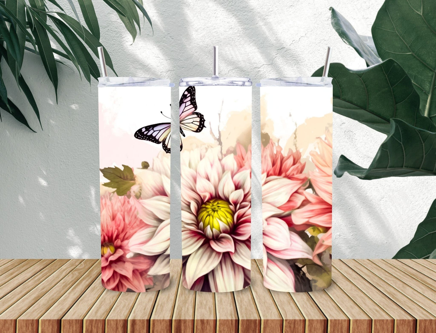 20 oz Tumbler, butterflies and flowers