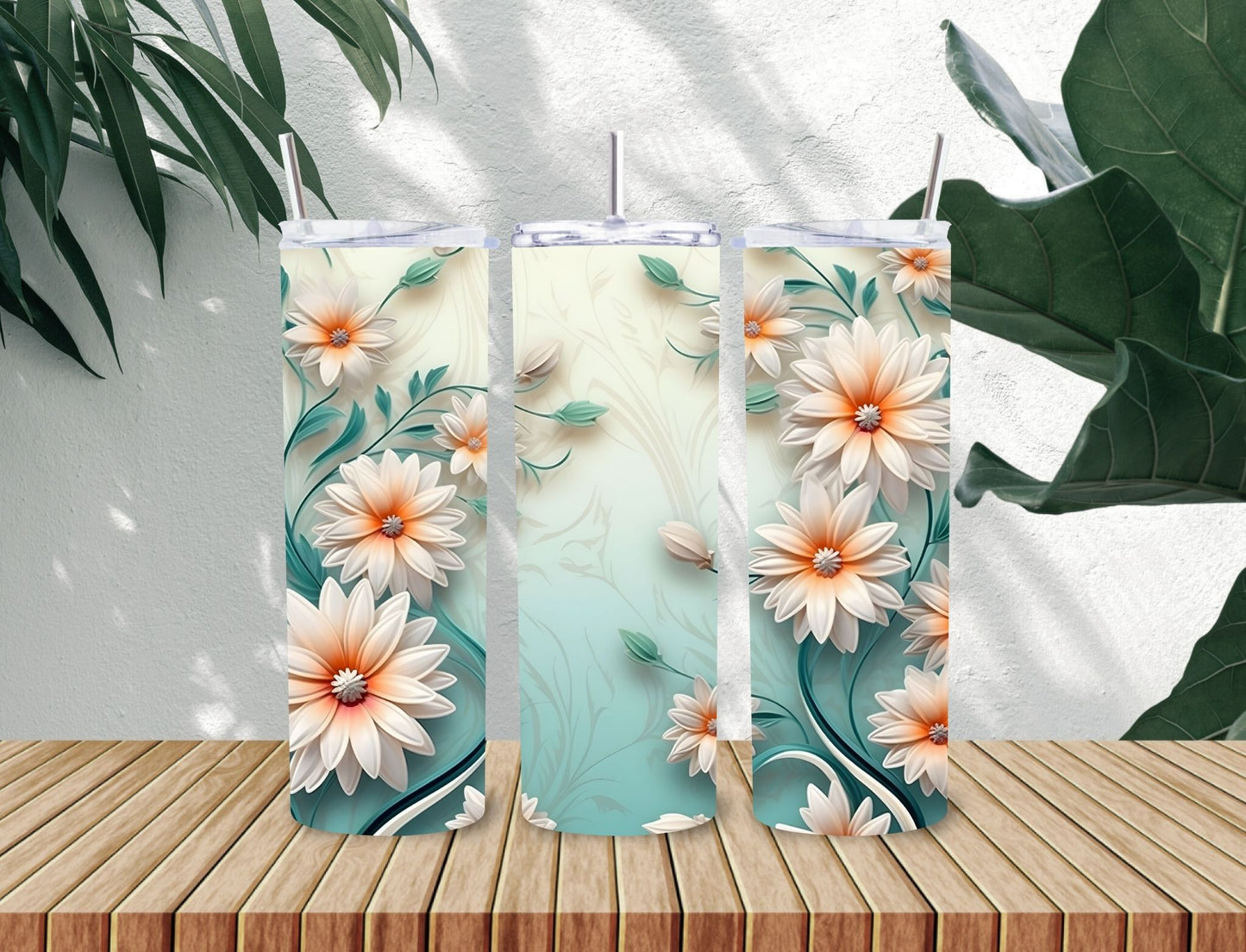 Green flowers 20 oz Personalized Tumbler
