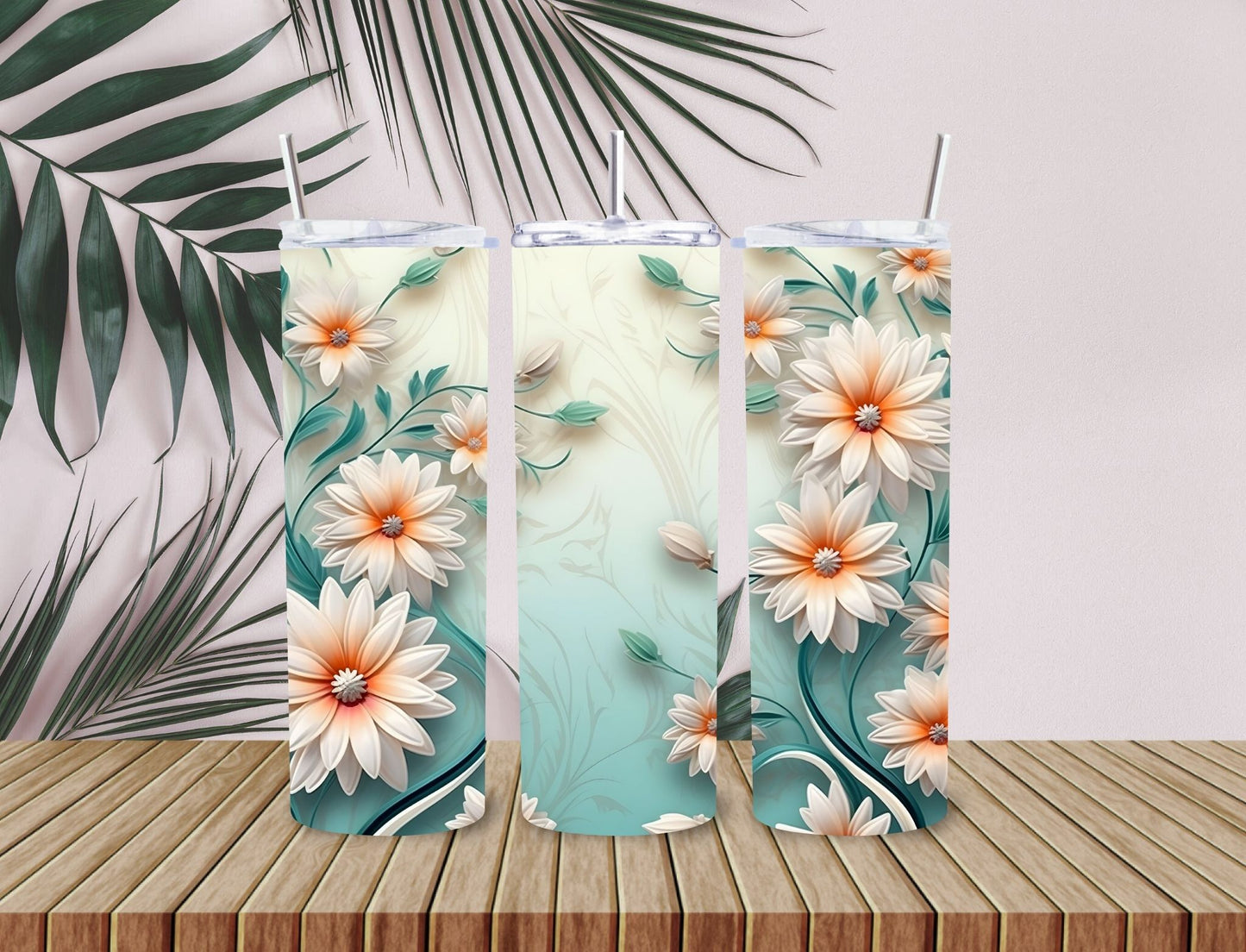Green flowers 20 oz Personalized Tumbler