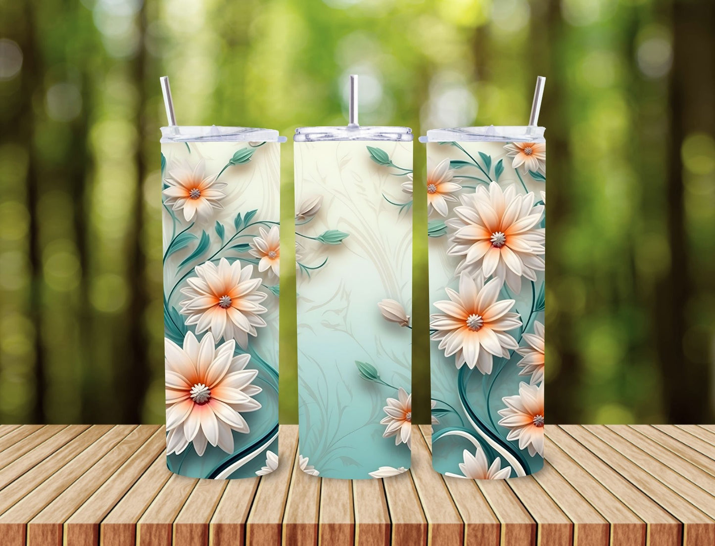 Green flowers 20 oz Personalized Tumbler