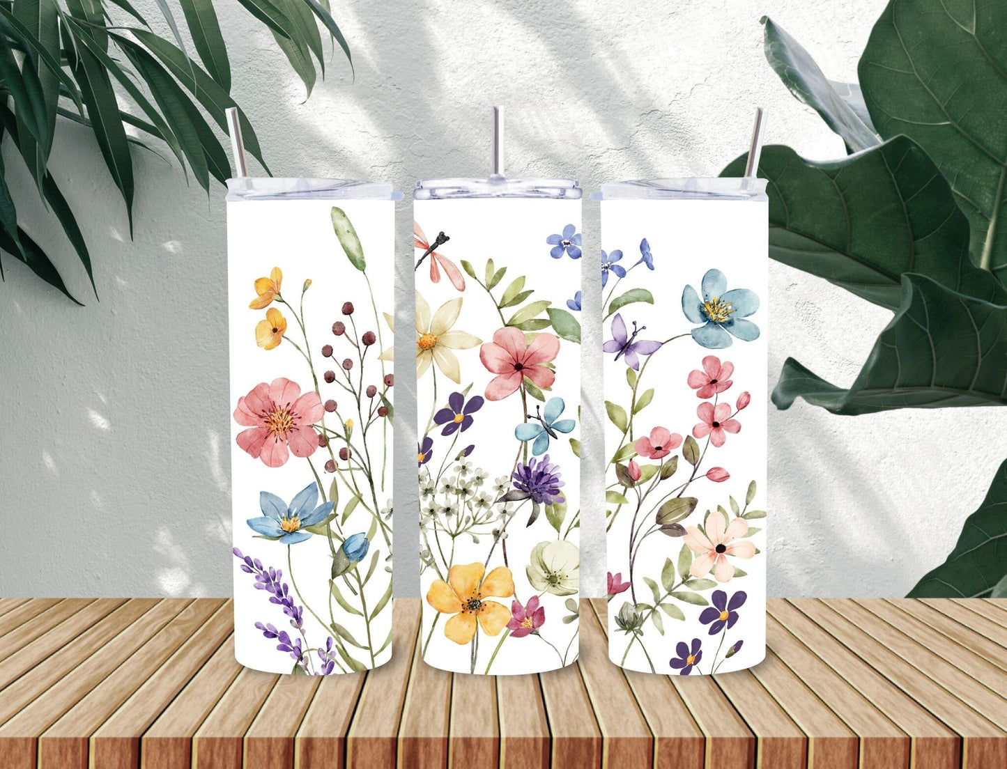 20 oz Tumbler, butterflies and flowers