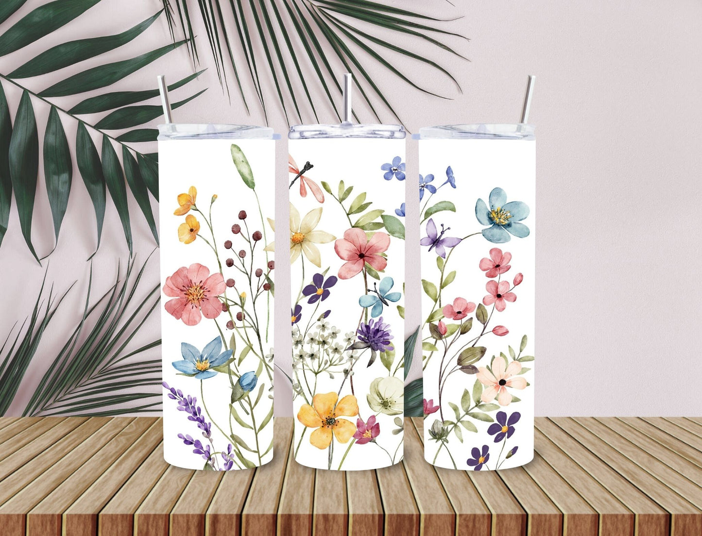 20 oz Tumbler, butterflies and flowers
