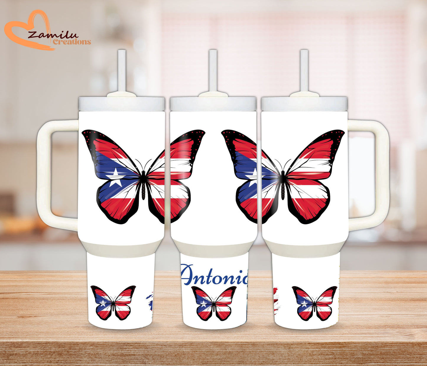 30Oz - 40 oz personalized tumbler with handle, Puerto Rico