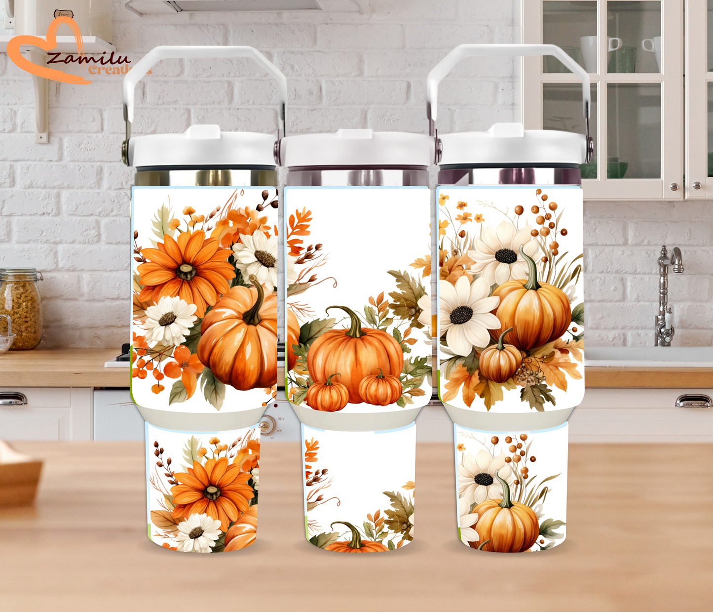 Pumpkin Floral Tumbler – 30 oz & 40 oz Stainless Steel Autumn Coffee Cup, Personalized Fall Gift