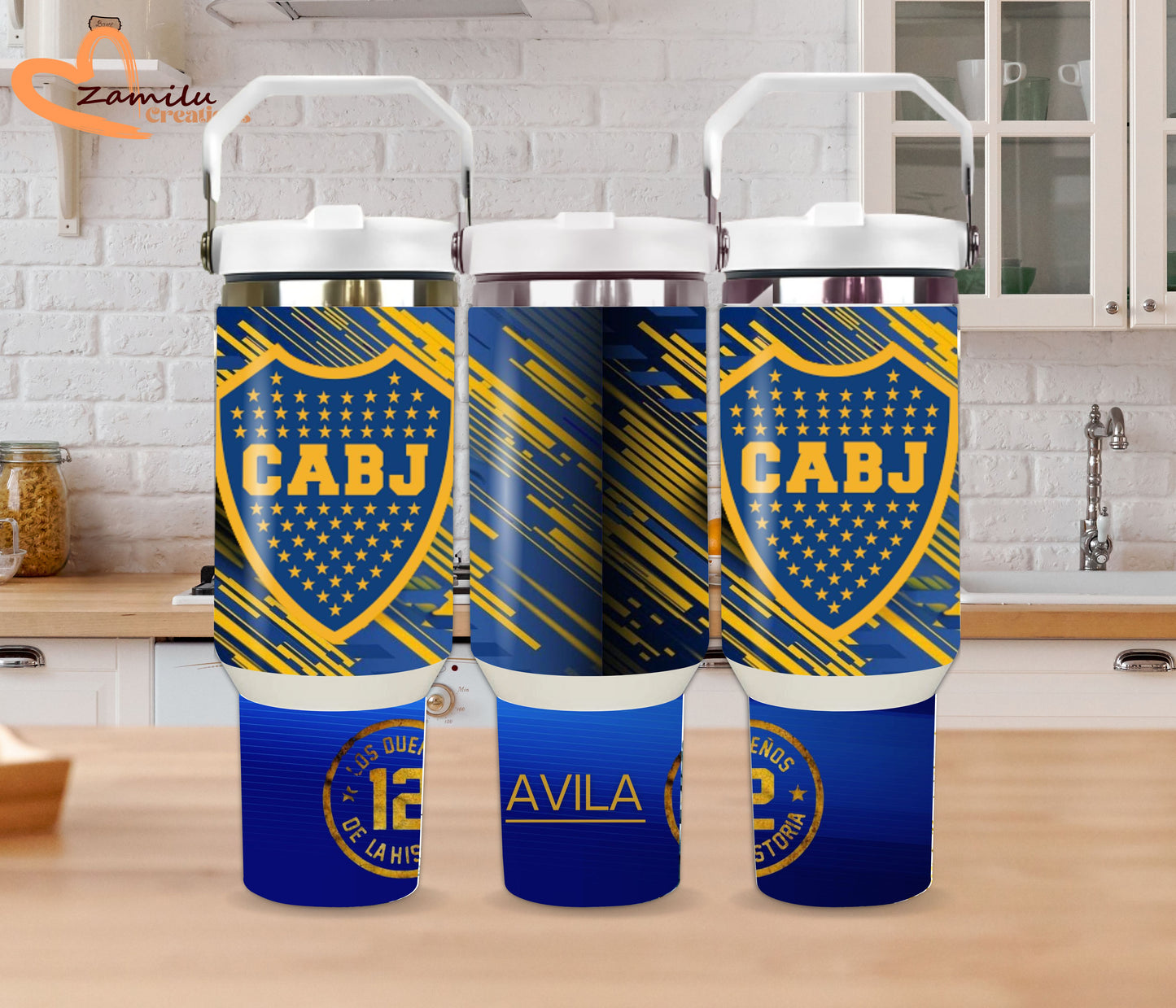 Personalized Boca Junior 30 oz - 40 oz Tumbler with Handle – Boca Junior team – Custom Stainless Steel Water Bottle – Gift for Soccer Fans & Athletes
