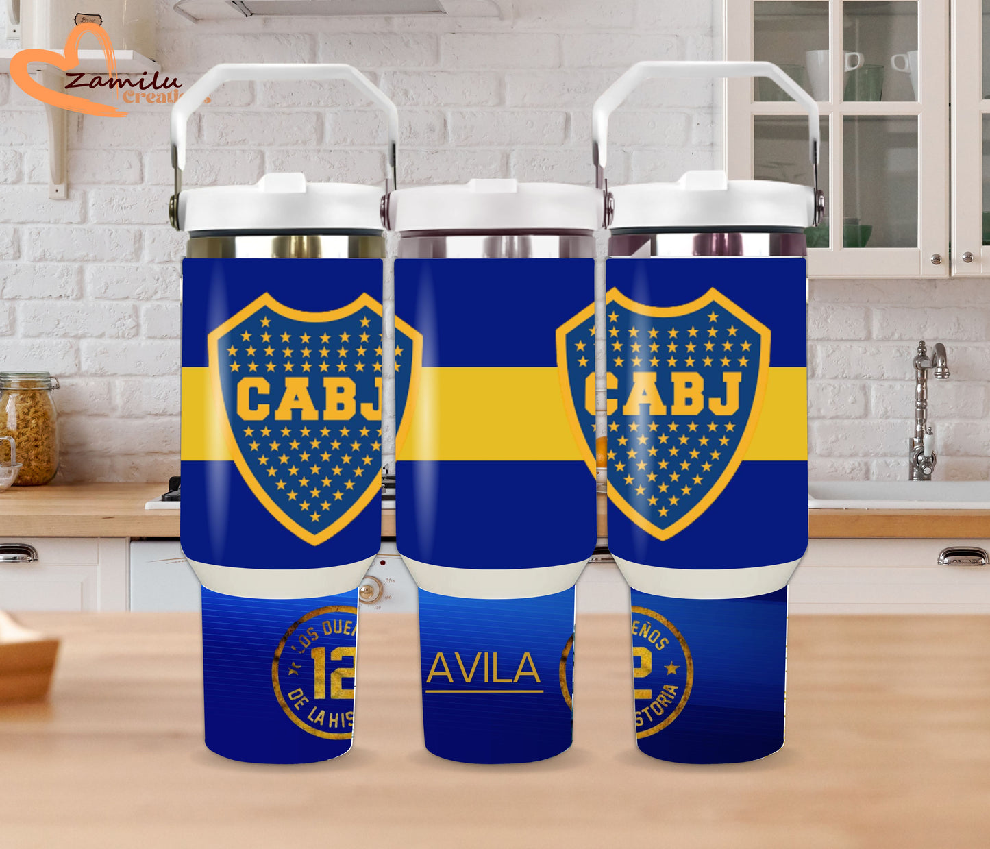Personalized Boca Junior 30 oz - 40 oz Tumbler with Handle – Boca Junior team – Custom Stainless Steel Water Bottle – Gift for Soccer Fans & Athletes