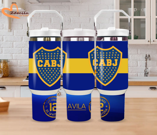 Personalized Boca Junior 30 oz - 40 oz Tumbler with Handle β Boca Junior team β Custom Stainless Steel Water Bottle β Gift for Soccer Fans & Athletes