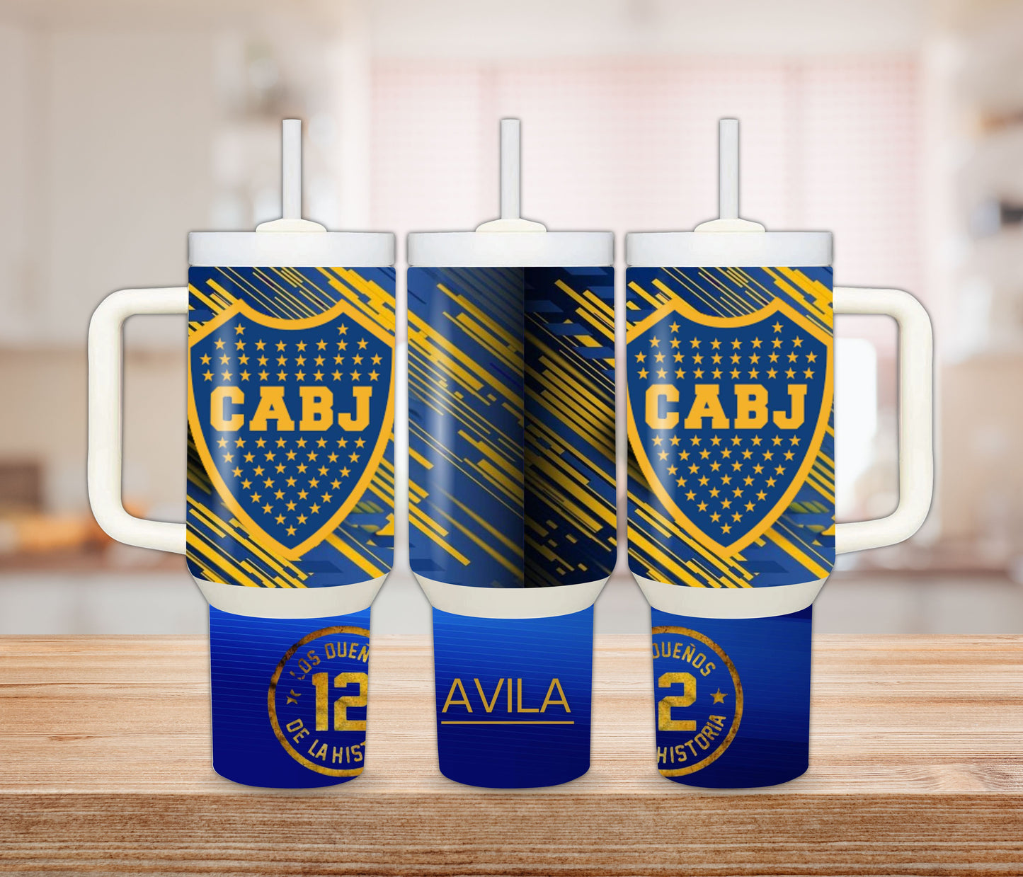 Personalized Boca Junior 30 oz - 40 oz Tumbler with Handle – Boca Junior team – Custom Stainless Steel Water Bottle – Gift for Soccer Fans & Athletes