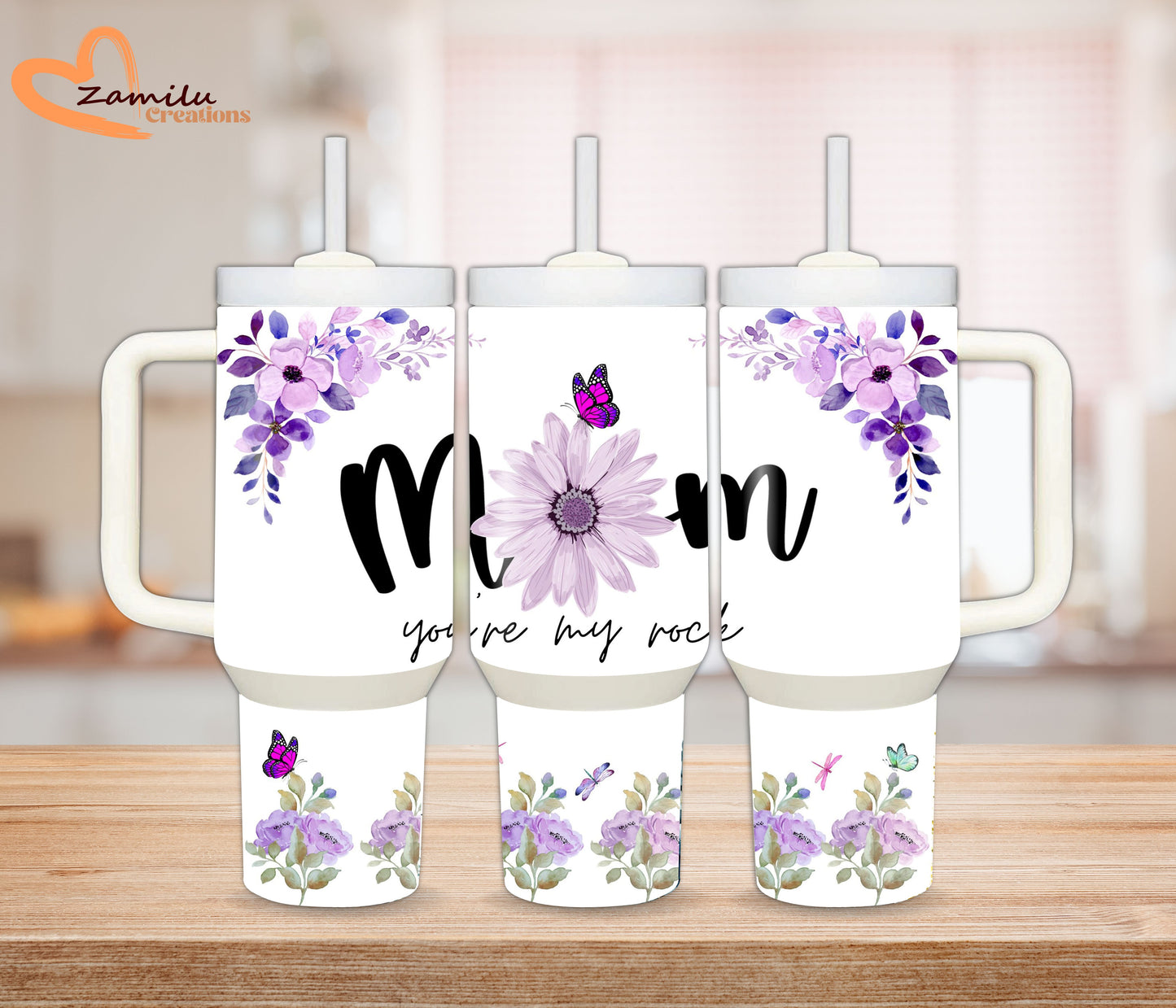 MOM affirmation tumbler, purple flowers tumbler, personalized name tumbler, 3040 Oz custom tumbler, Personalized 30 Oz Tumbler, Grandma gift