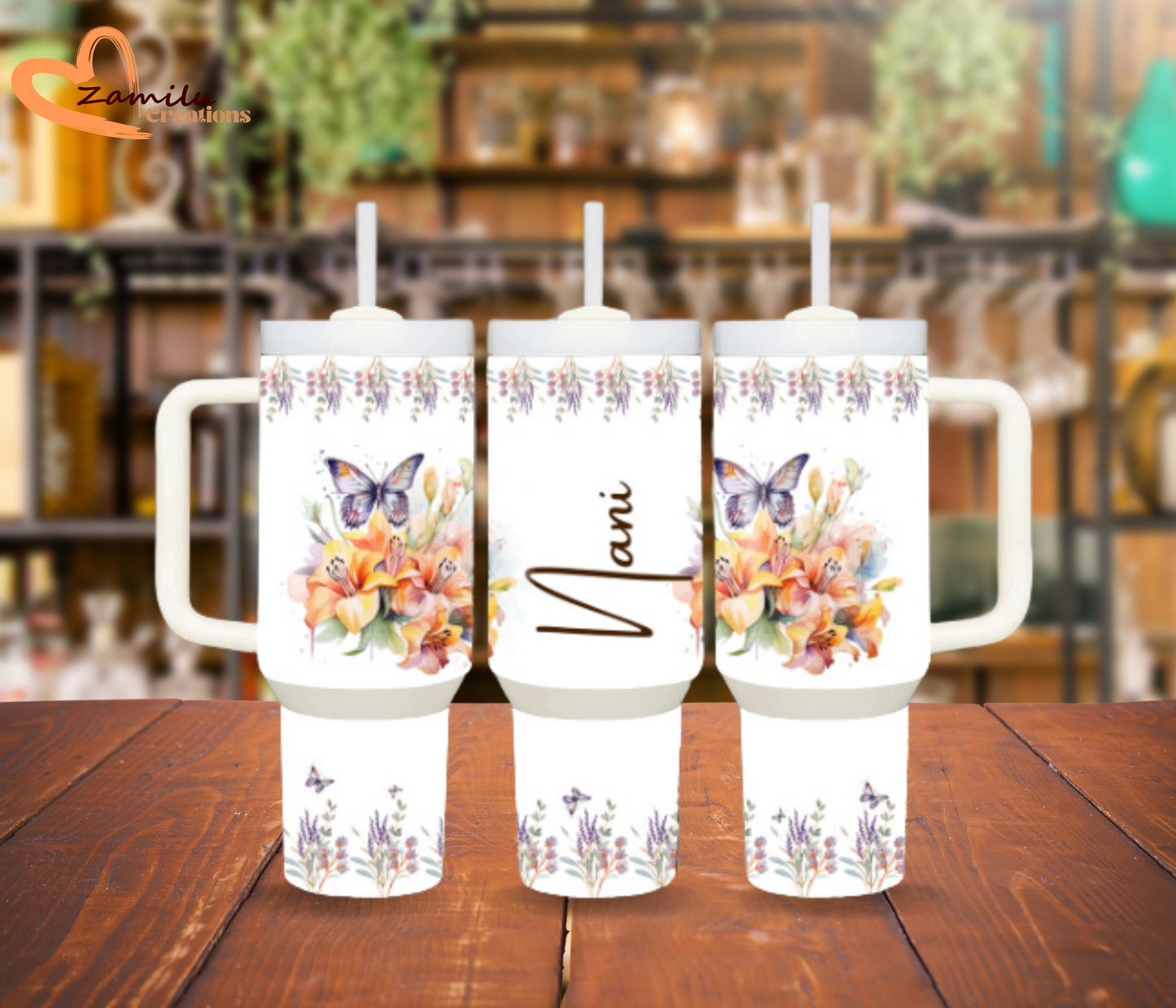 Floral Personalized name tumbler, 30 oz - 40 Oz custom tumbler.