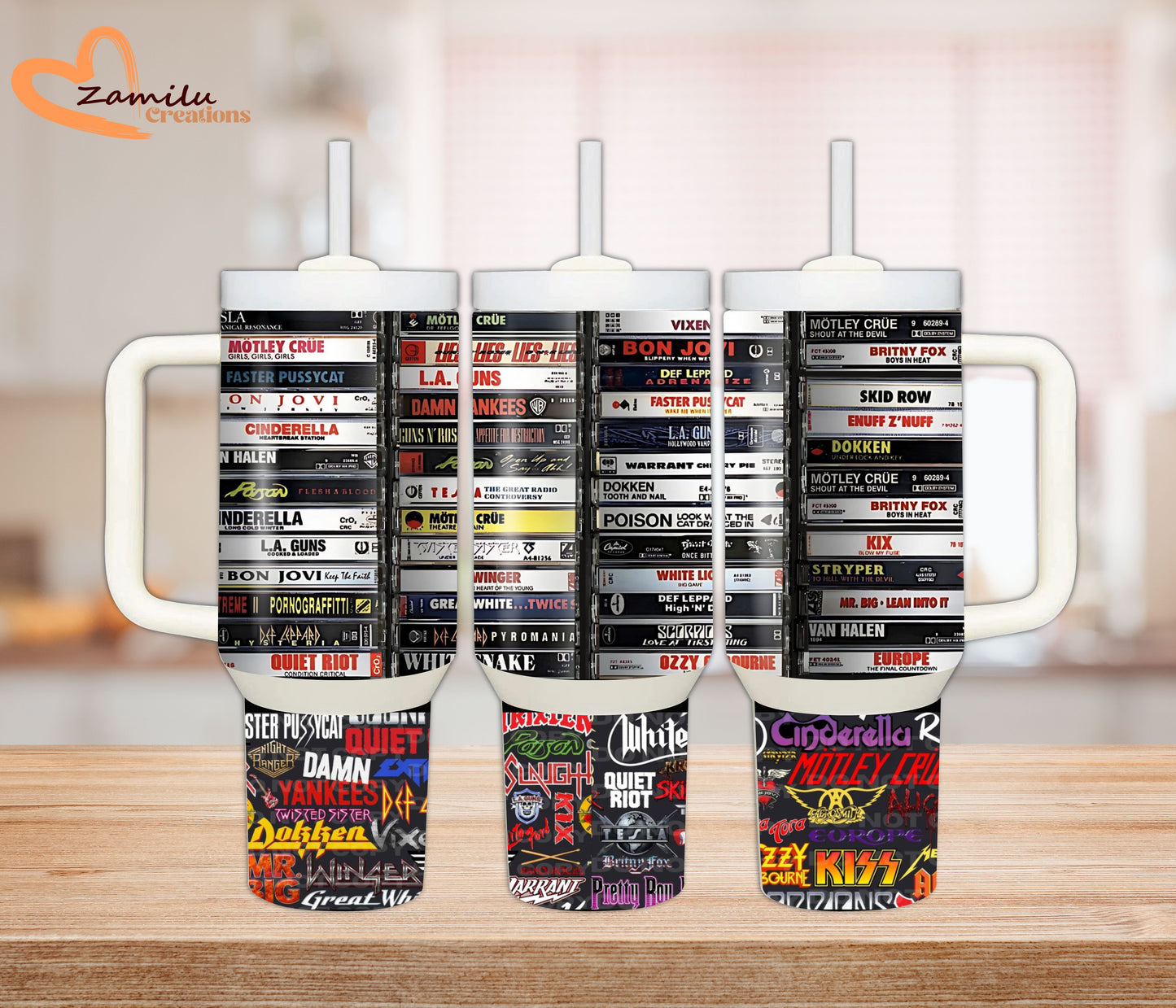Retro 80’s Cassette Bands Tumbler – Personalized Stainless Steel Cup