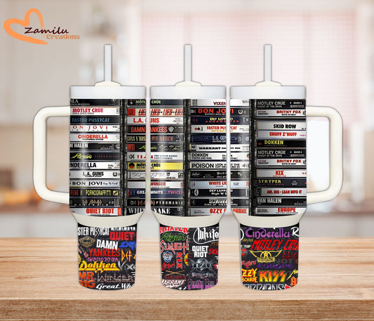 Retro 80βs Cassette Bands Tumbler β Personalized Stainless Steel Cup