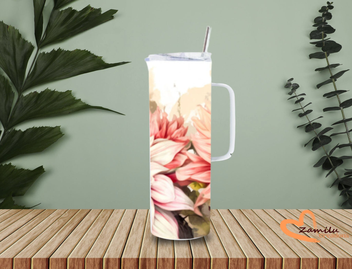 20 oz Tumbler, butterflies and flowers