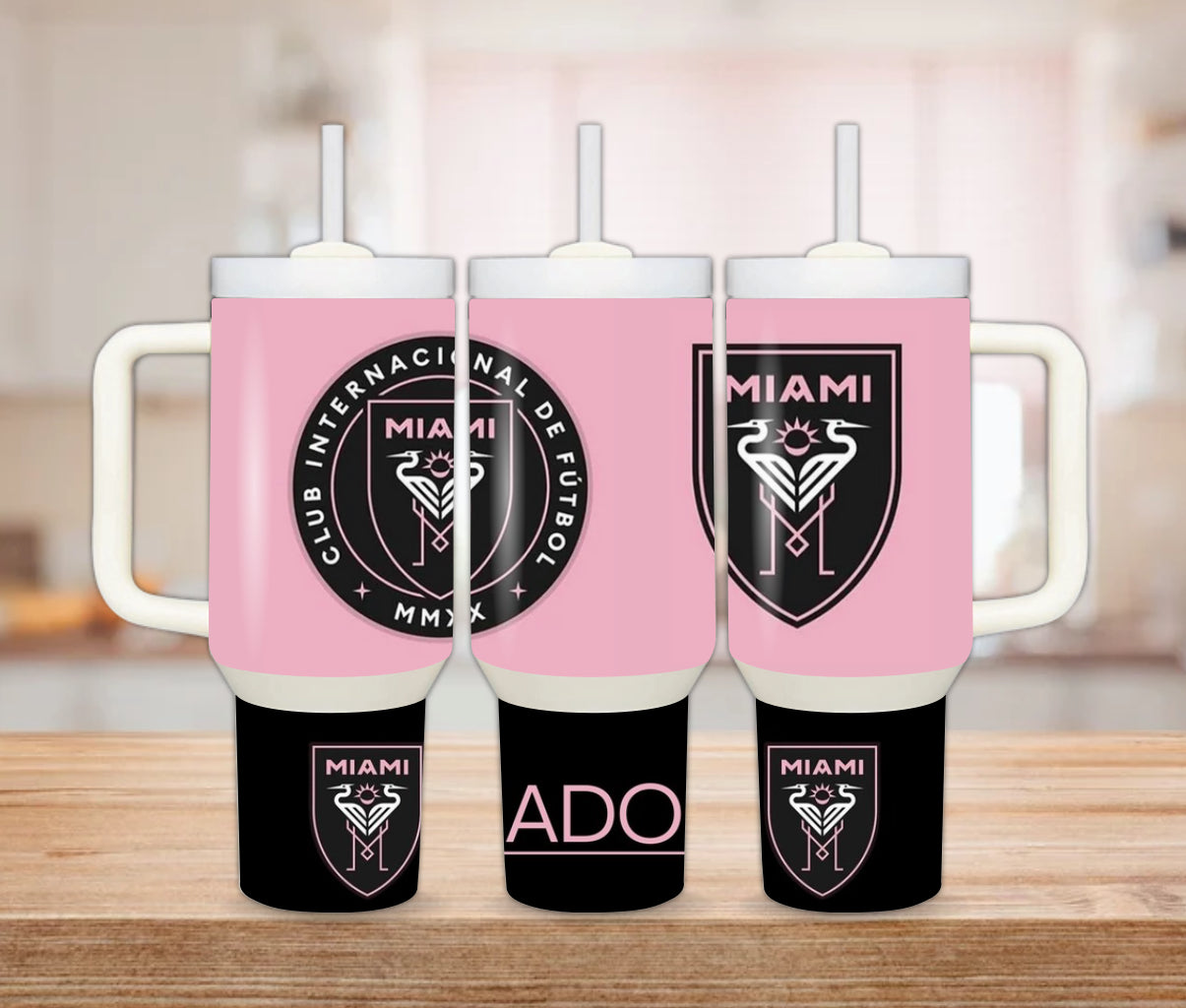 Personalized Inter Miami 30 or 40 oz Tumbler with Handle – Messi Soccer Cup – Custom Stainless Steel Water Bottle – Gift for Soccer Fans & Athletes