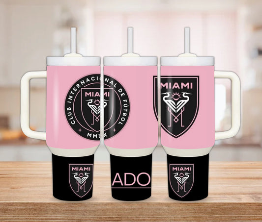 Personalized Inter Miami 30 or 40 oz Tumbler with Handle β Messi Soccer Cup β Custom Stainless Steel Water Bottle β Gift for Soccer Fans & Athletes