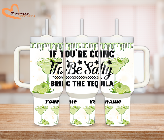 Personalized tumbler with handle, margaritas por favor