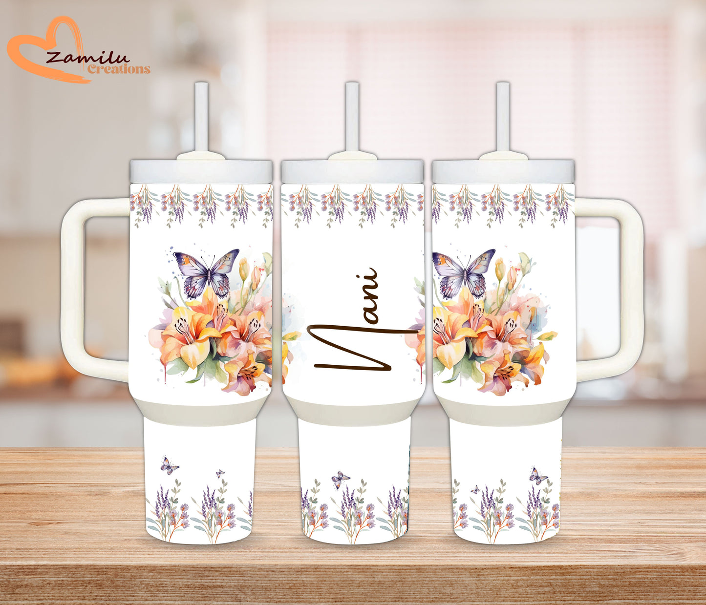 Floral Personalized name tumbler, 30 oz - 40 Oz custom tumbler.