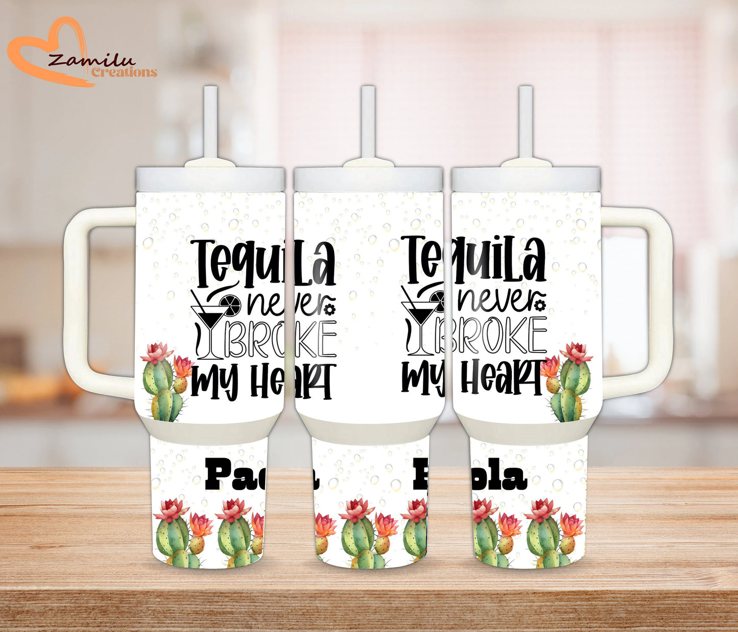 40 oz - 30 oz personalized tumbler with handle , tequila never broke my heart