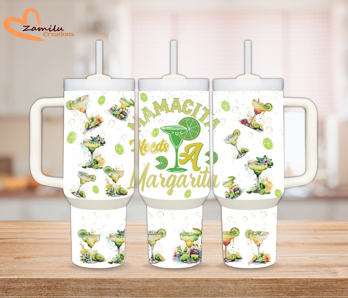 Mamacita needs a margarita, 40oz tumbler with handle and straw, midnight margaritas, perfect gift, 30 oz, margaritas por favor.