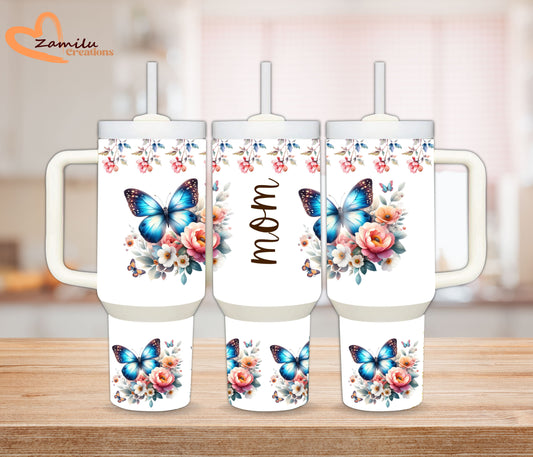 Flowers and butterflies personalized name tumbler, 40 oz custom tumbler