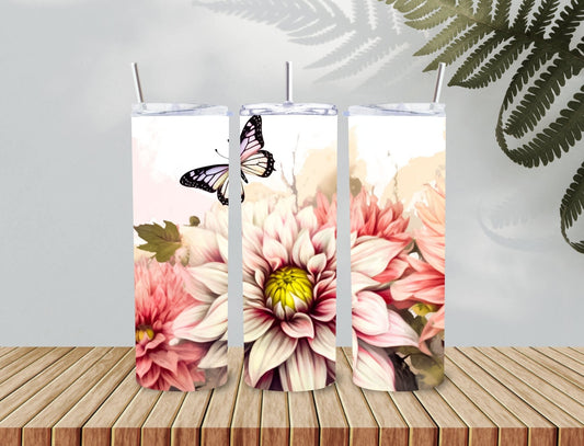 20 oz Tumbler, butterflies and flowers