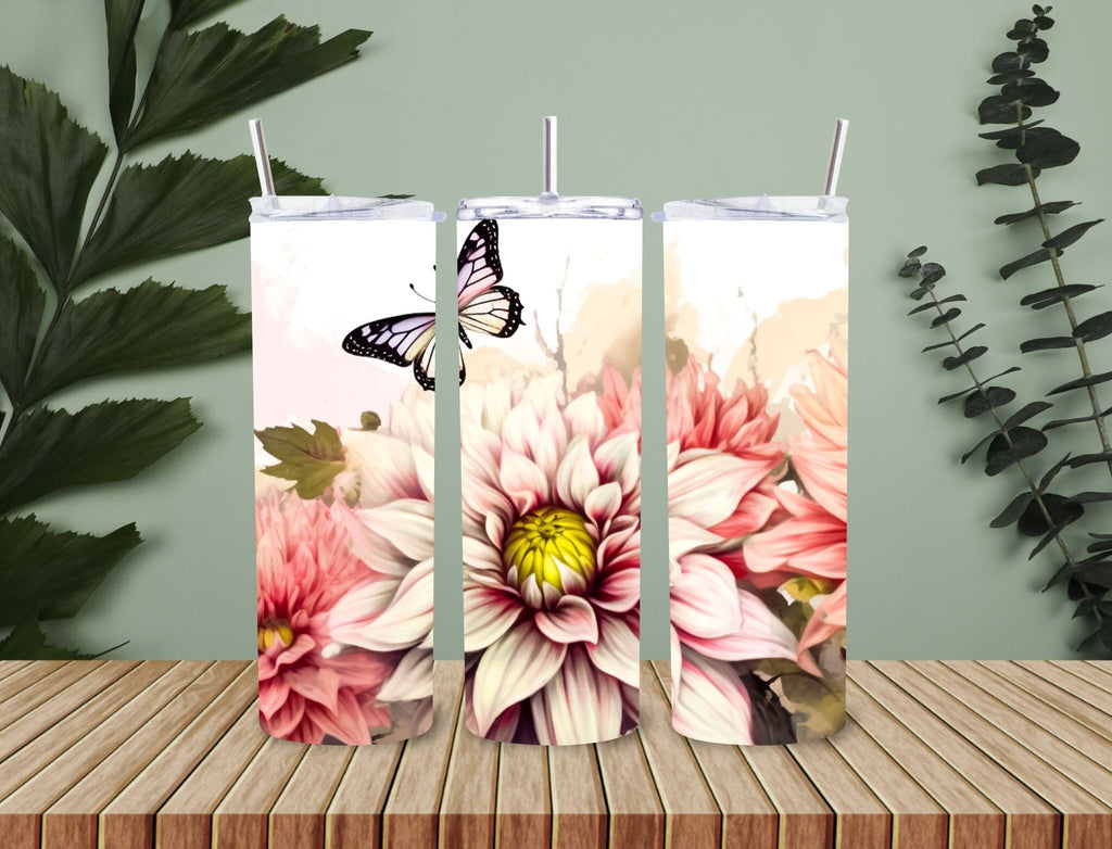 20 oz Tumbler, butterflies and flowers