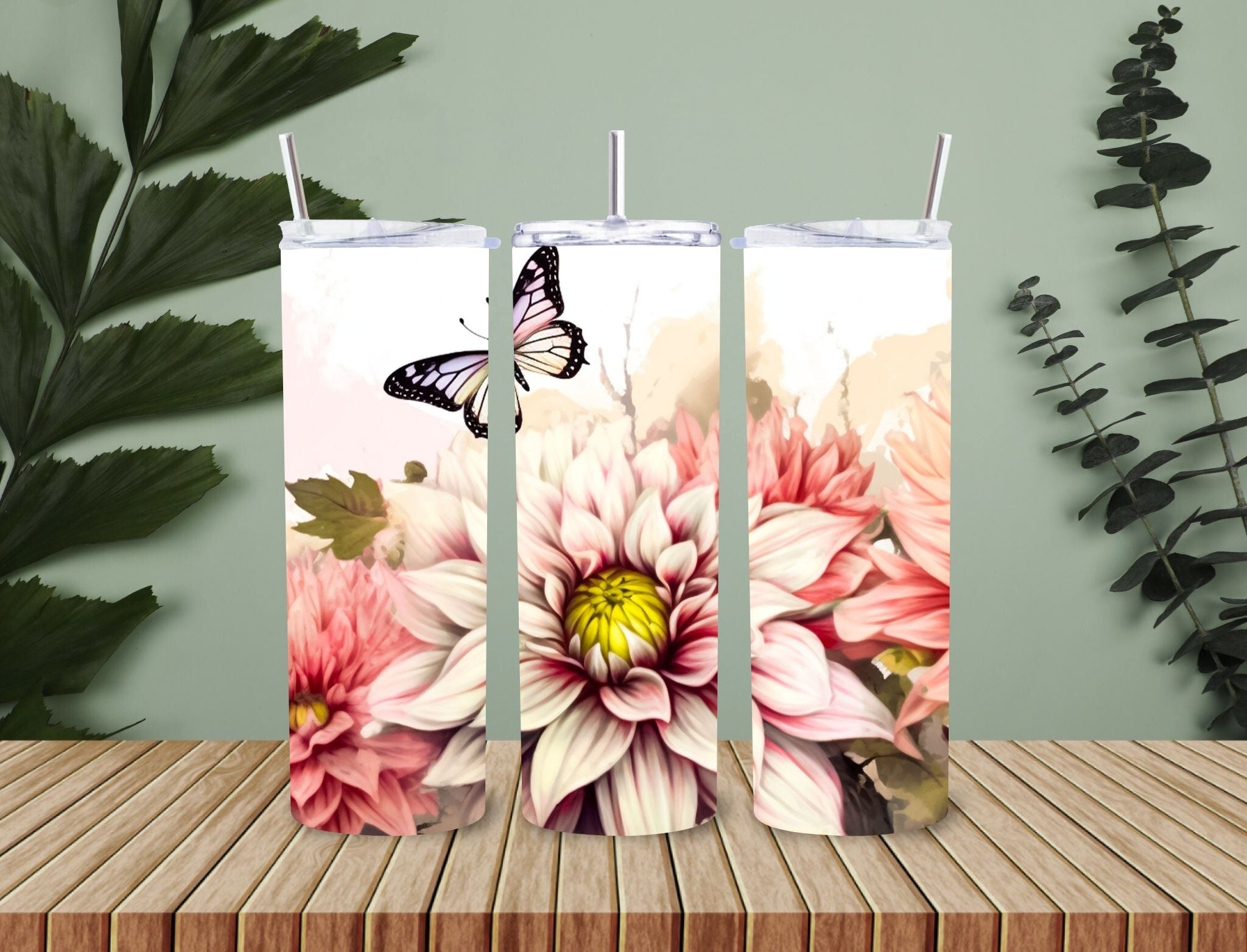 20 oz Tumbler, butterflies and flowers