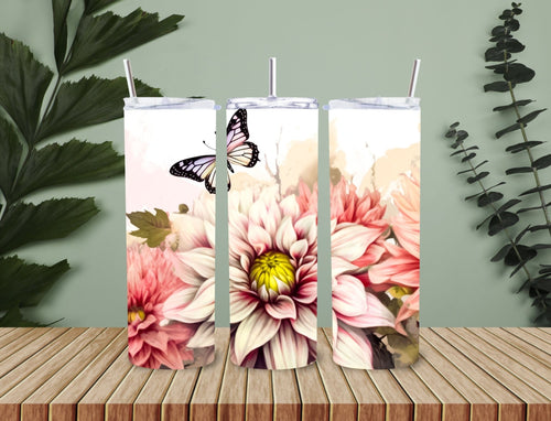 20 oz Tumbler, butterflies and flowers
