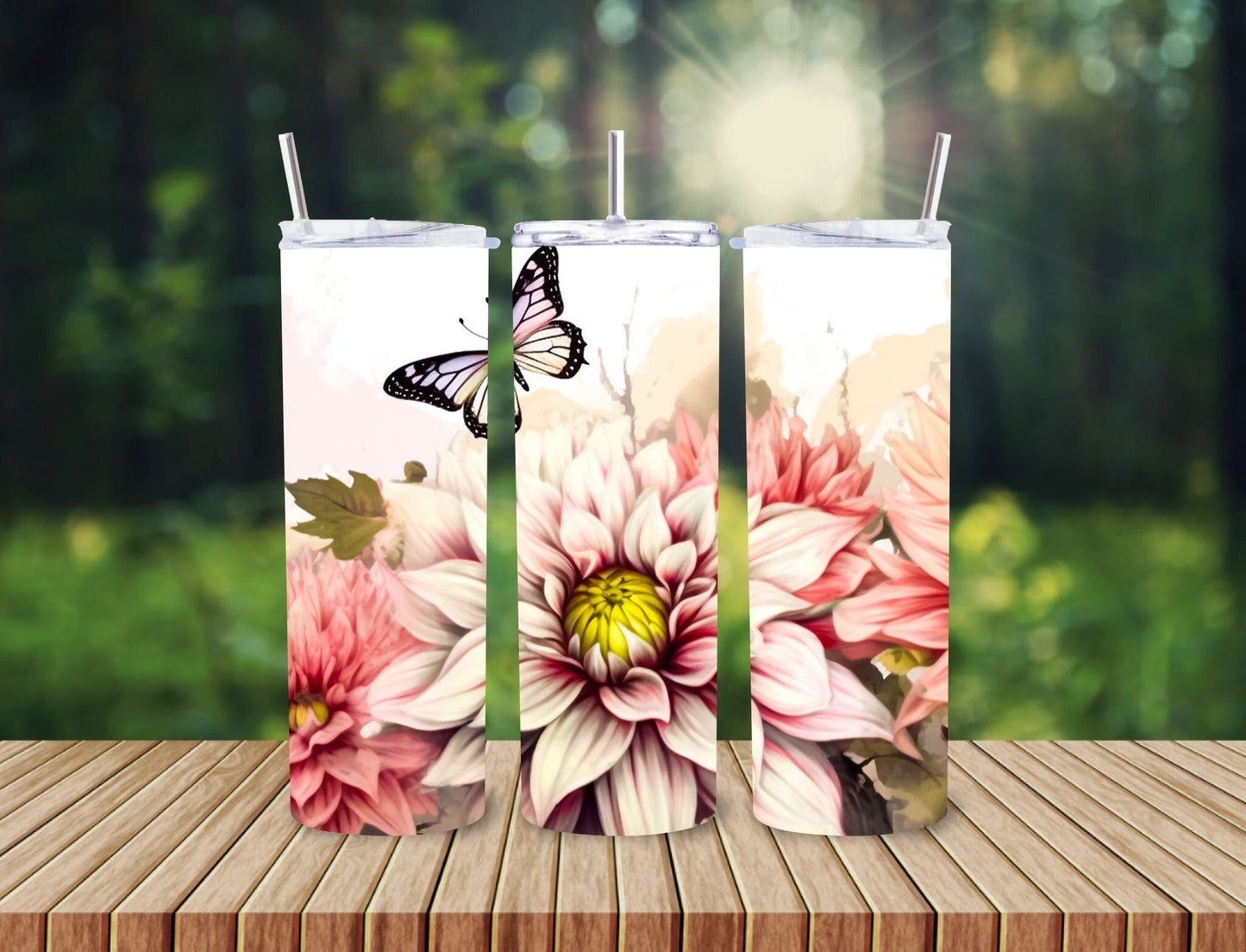 20 oz Tumbler, butterflies and flowers