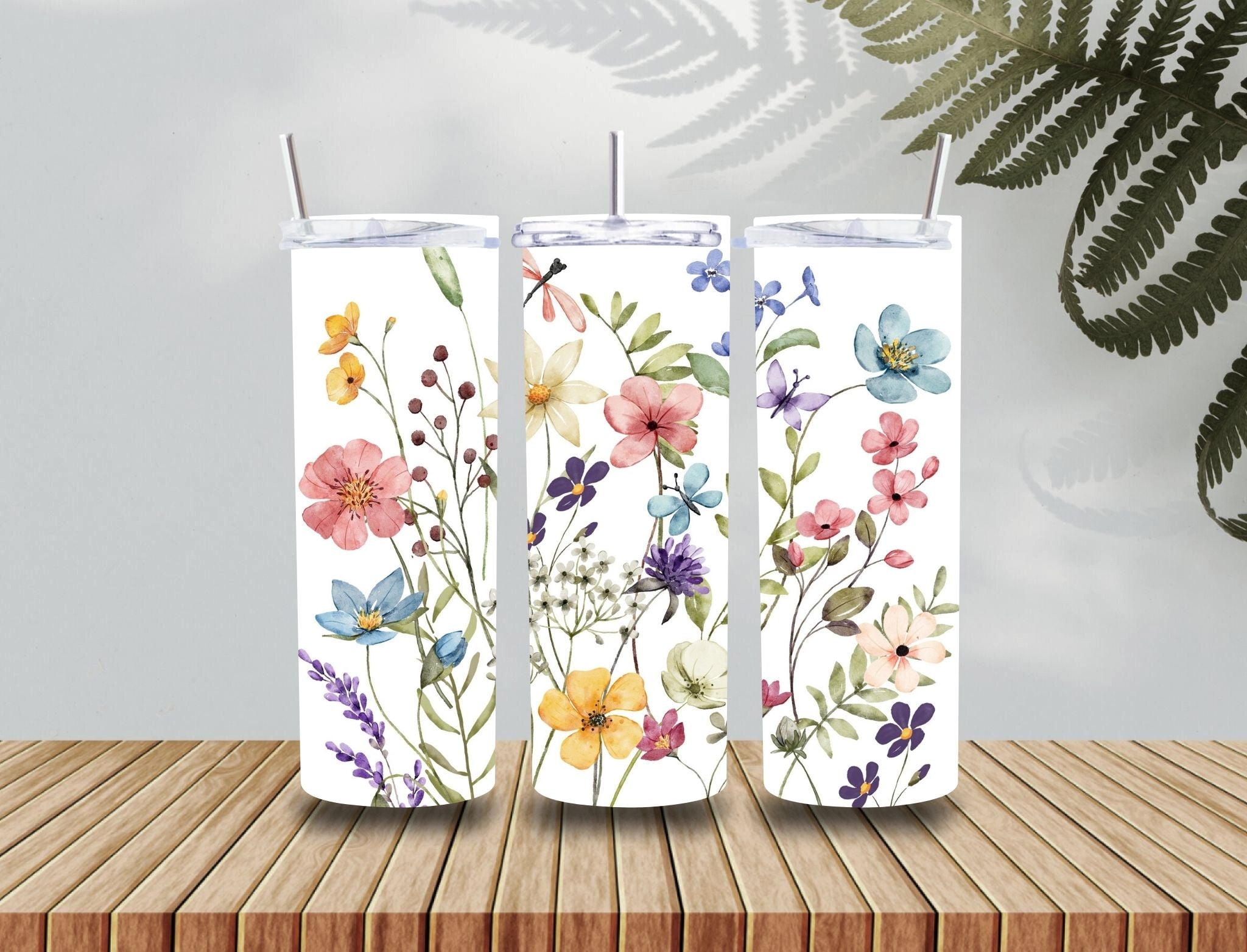 20 oz Tumbler, butterflies and flowers