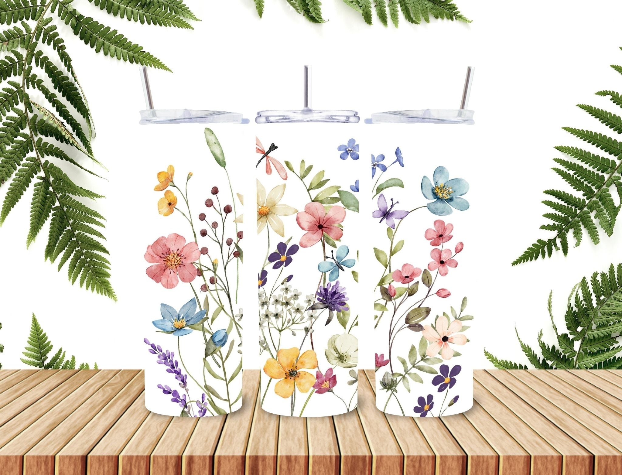 20 oz Tumbler, butterflies and flowers