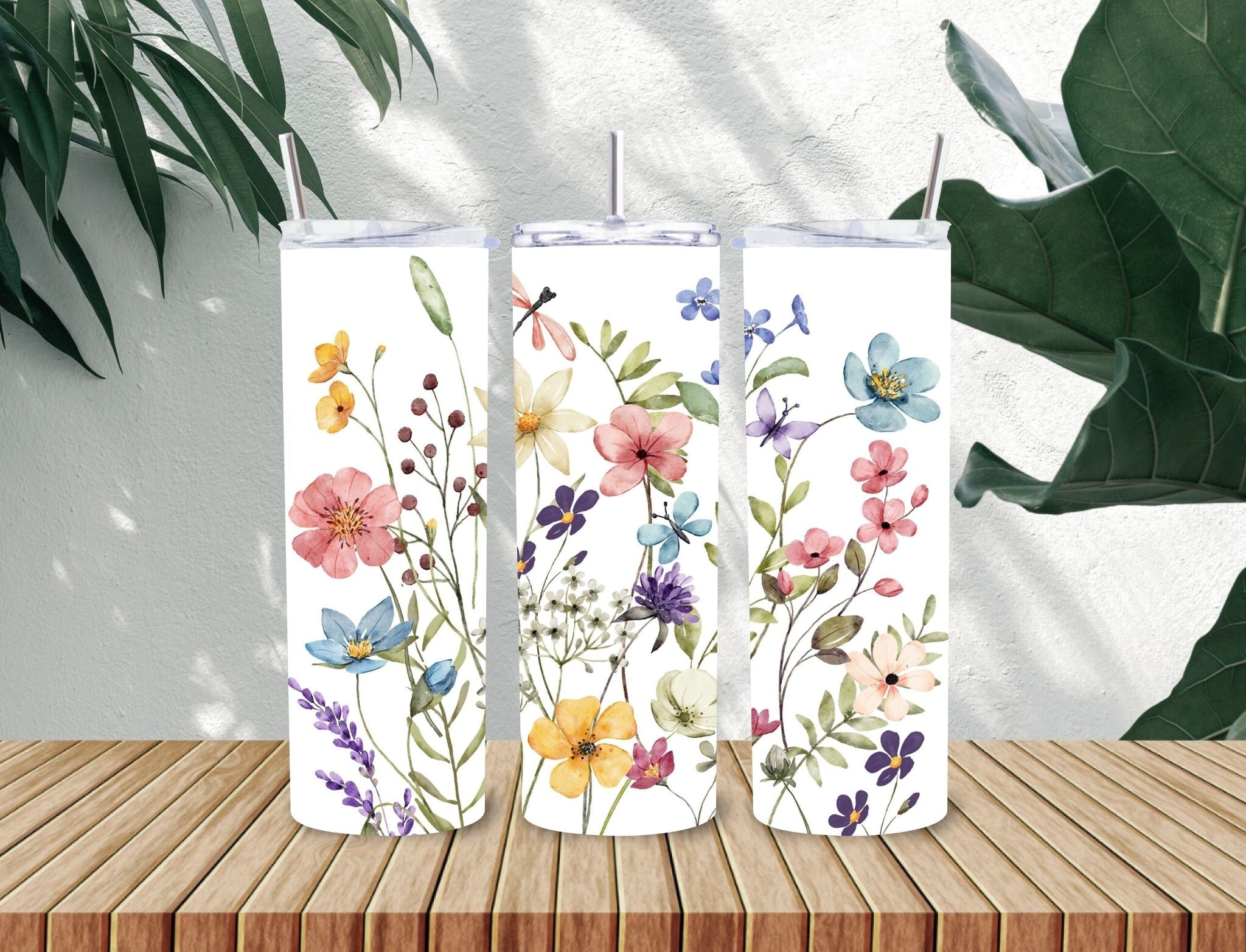 20 oz Tumbler, butterflies and flowers