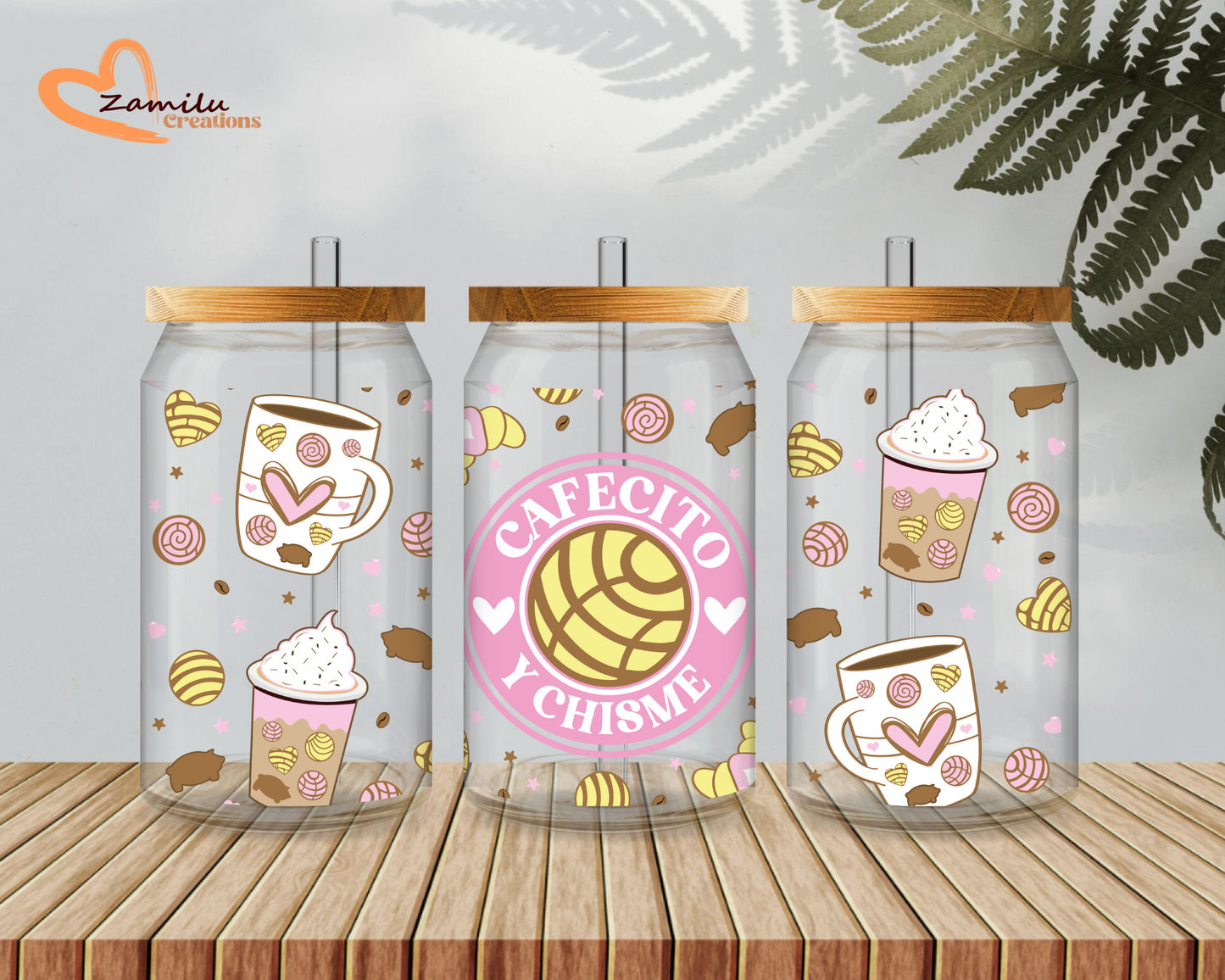 Personalized Iced Coffee Glass Cup with Bamboo Lid & Straw – Custom Frosted or Clear Floral Can Glass (16 oz)