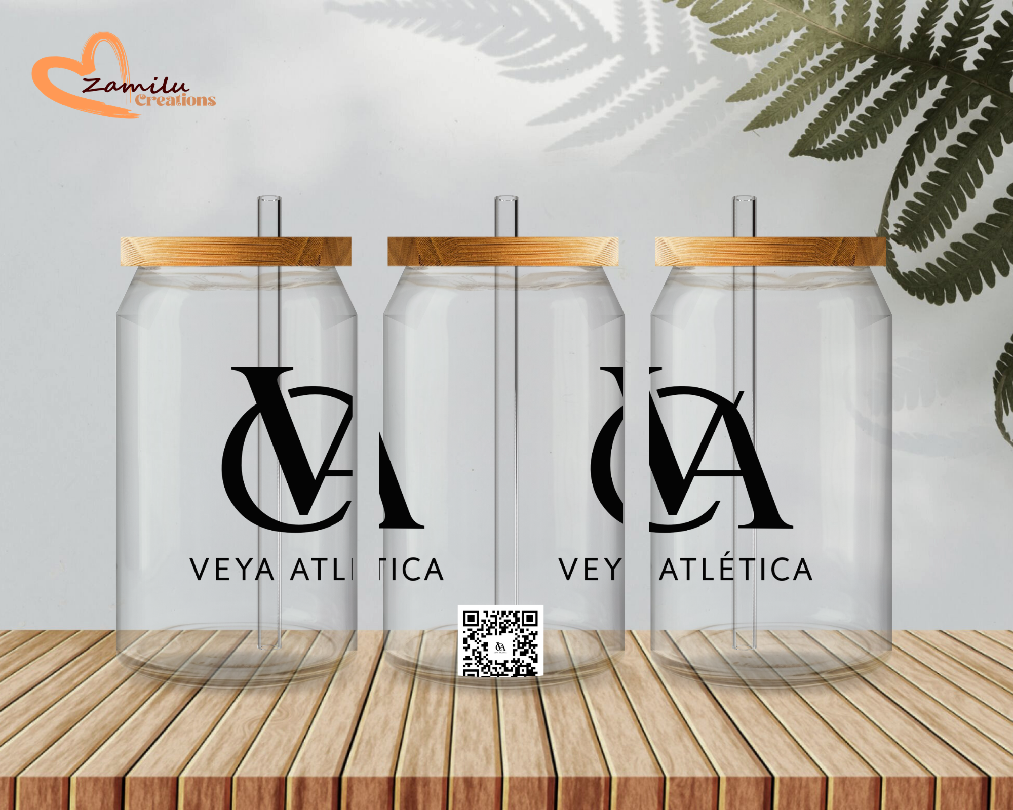 Custom logo glass cup with bamboo lid and straw
Branded glass tumbler with business logo design
Personalized glass cup with QR code for business
Custom coffee glass cup for small business branding
Logo drinkware reusable glass cup 16oz