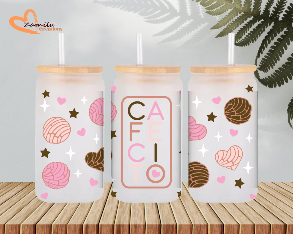 Personalized Iced Coffee Glass Cup with Bamboo Lid & Straw – Custom Frosted or Clear Floral Can Glass (16 oz)