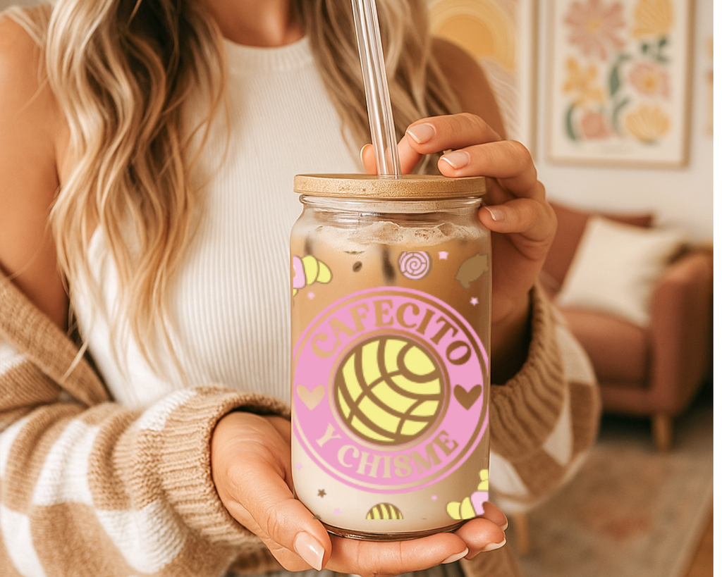 Personalized Iced Coffee Glass Cup with Bamboo Lid & Straw – Custom Frosted or Clear Floral Can Glass (16 oz)