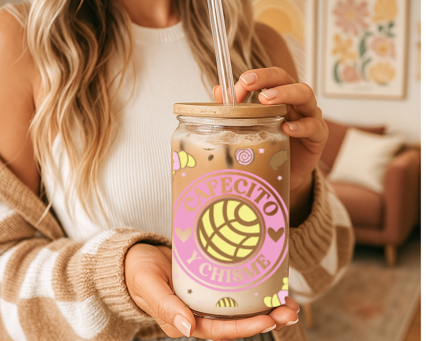 Personalized Iced Coffee Glass Cup with Bamboo Lid & Straw – Custom Frosted or Clear Floral Can Glass (16 oz) (Copy)