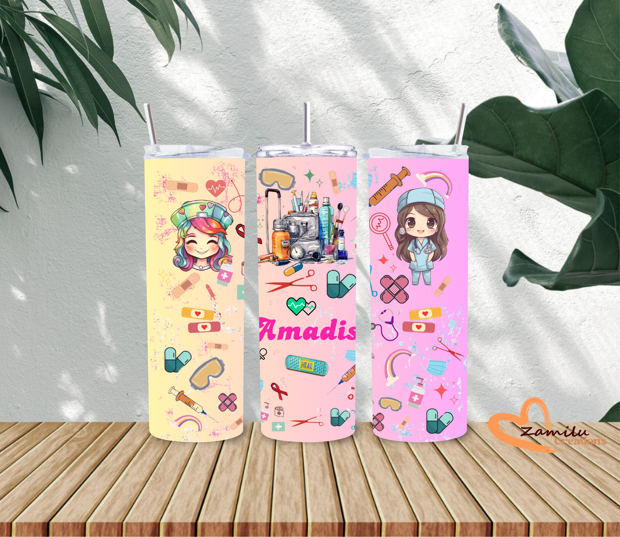 Personalized Nurse Tumbler 20oz | Custom Name Medical Cup | Cute Nurse Gift | RN CNA Healthcare Worker Gift | Pink Medical Theme Tumbler