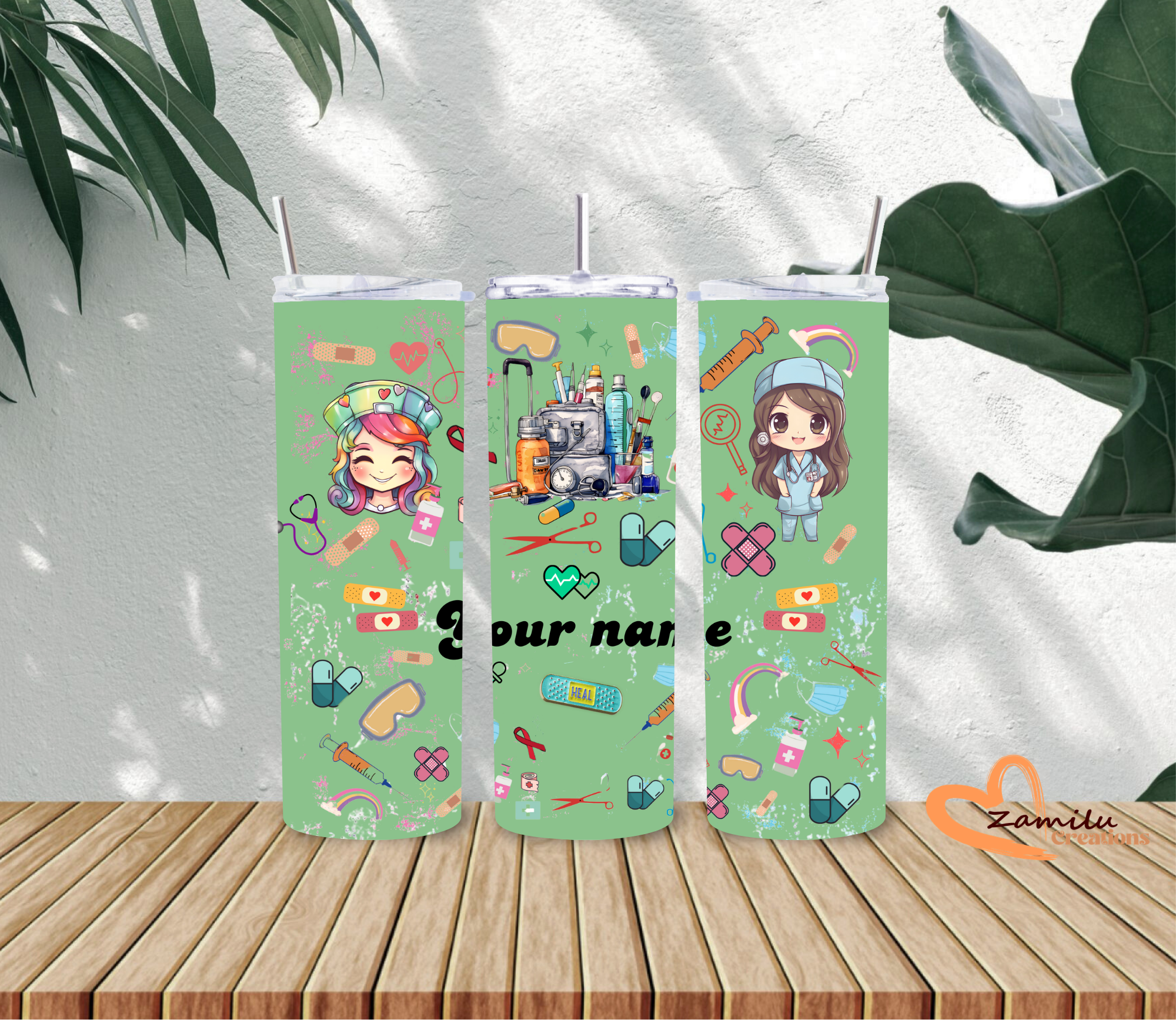 Personalized Nurse Tumbler 20oz | Custom Name Medical Cup | Cute Nurse Gift | RN CNA Healthcare Worker Gift | Pink Medical Theme Tumbler