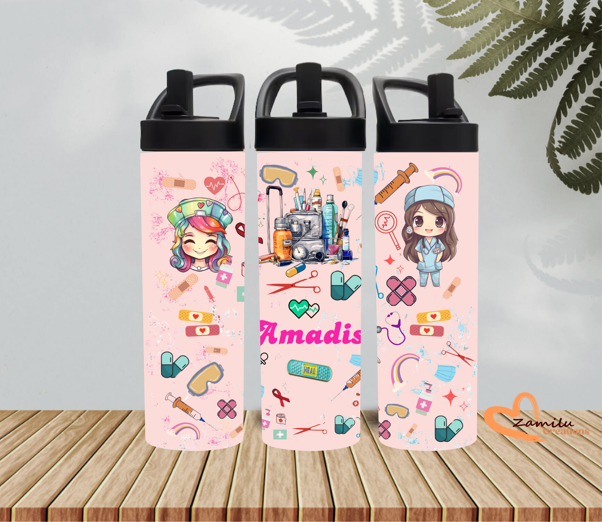 Personalized Nurse Tumbler 20oz | Custom Name Medical Cup | Cute Nurse Gift | RN CNA Healthcare Worker Gift | Pink Medical Theme Tumbler