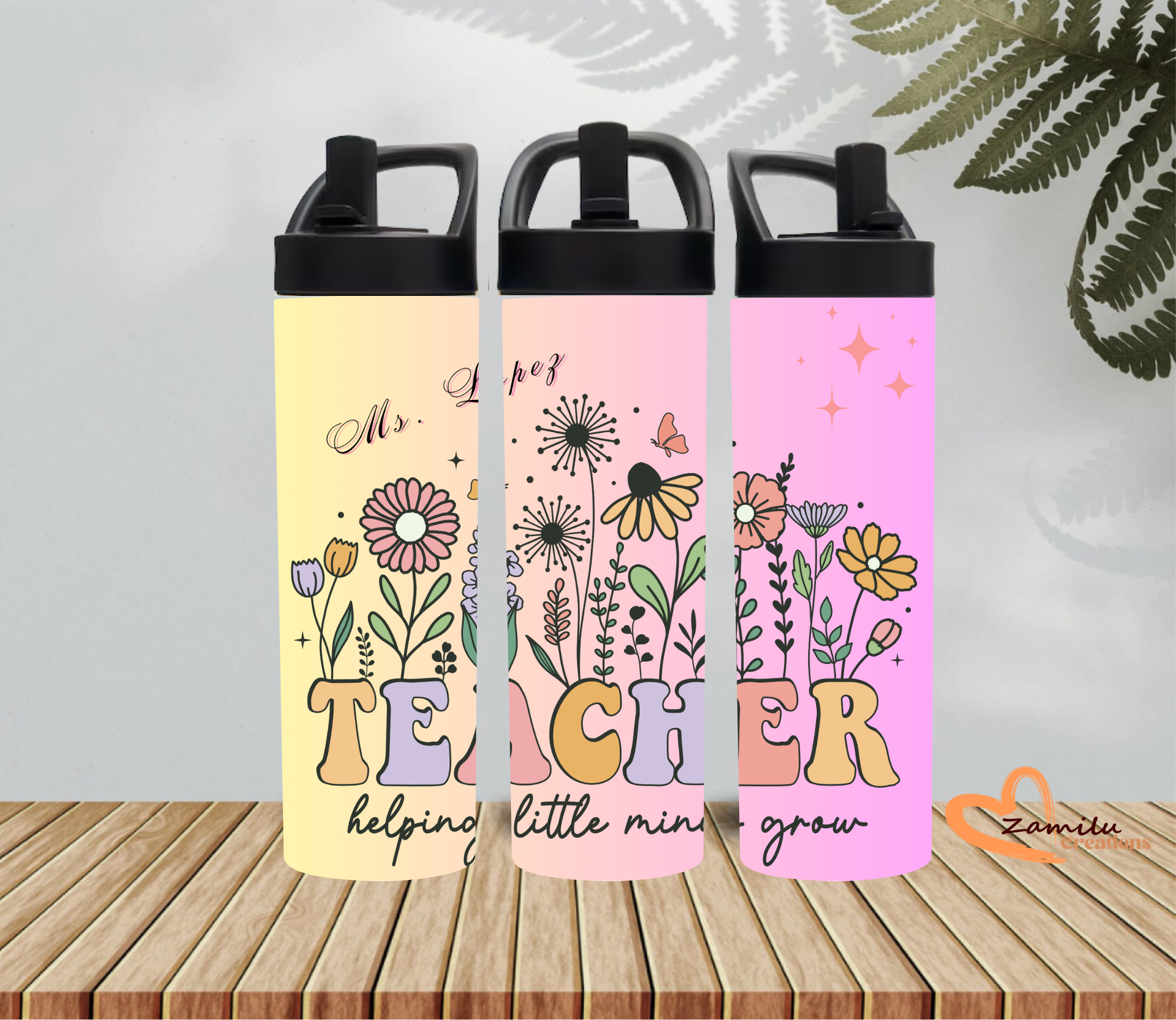Personalized Teacher Tumbler 20oz | Custom Name Floral Teacher Cup | Helping Little Minds Grow Gift | Teacher Appreciation Gift | Back to School Tumbler