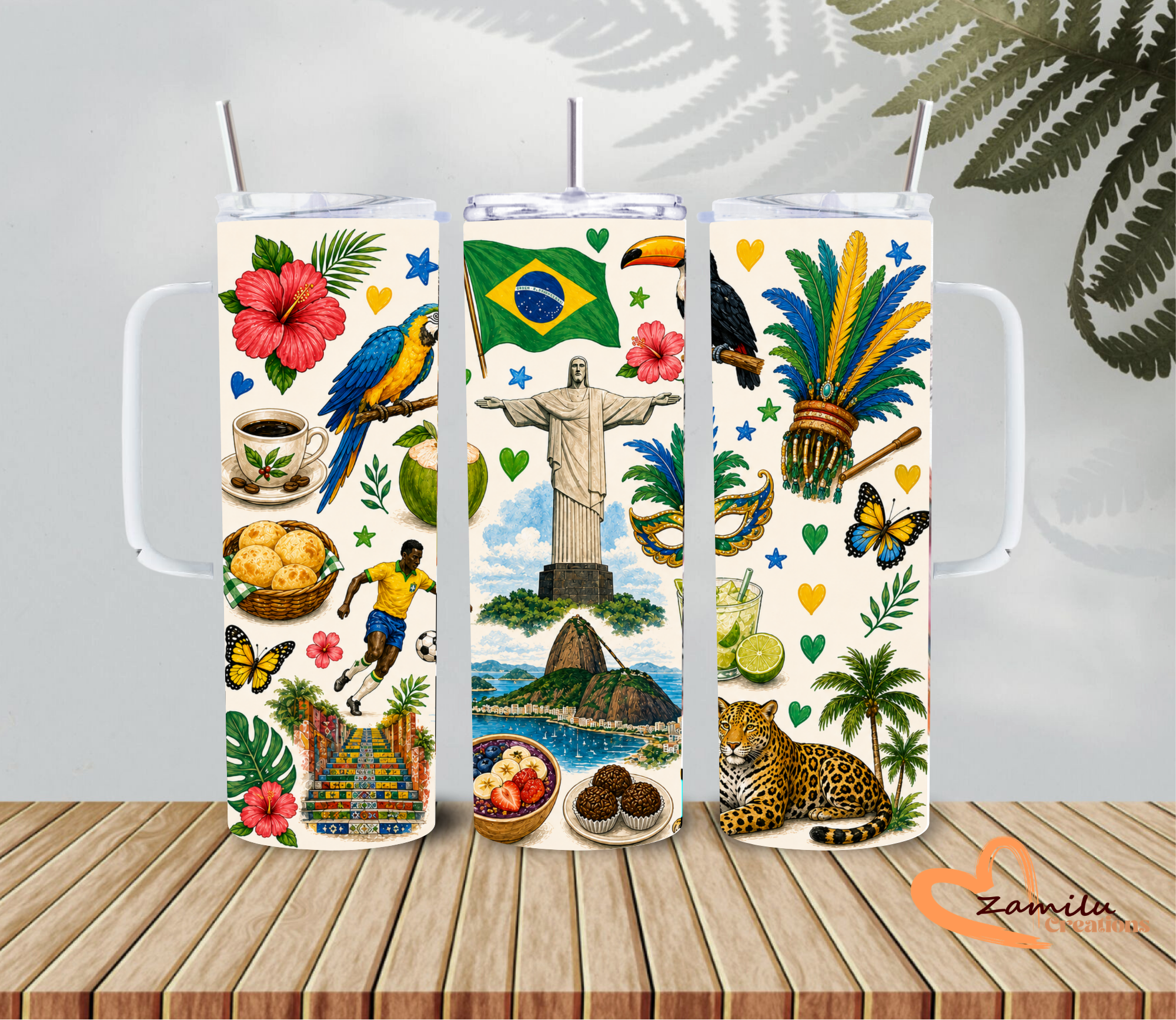 Brazil Tumbler 20 Oz | Personalized Brazil Gift | Brazilian Culture Travel Mug | Soccer Lover Tumbler | Rio de Janeiro Stainless Steel Cup