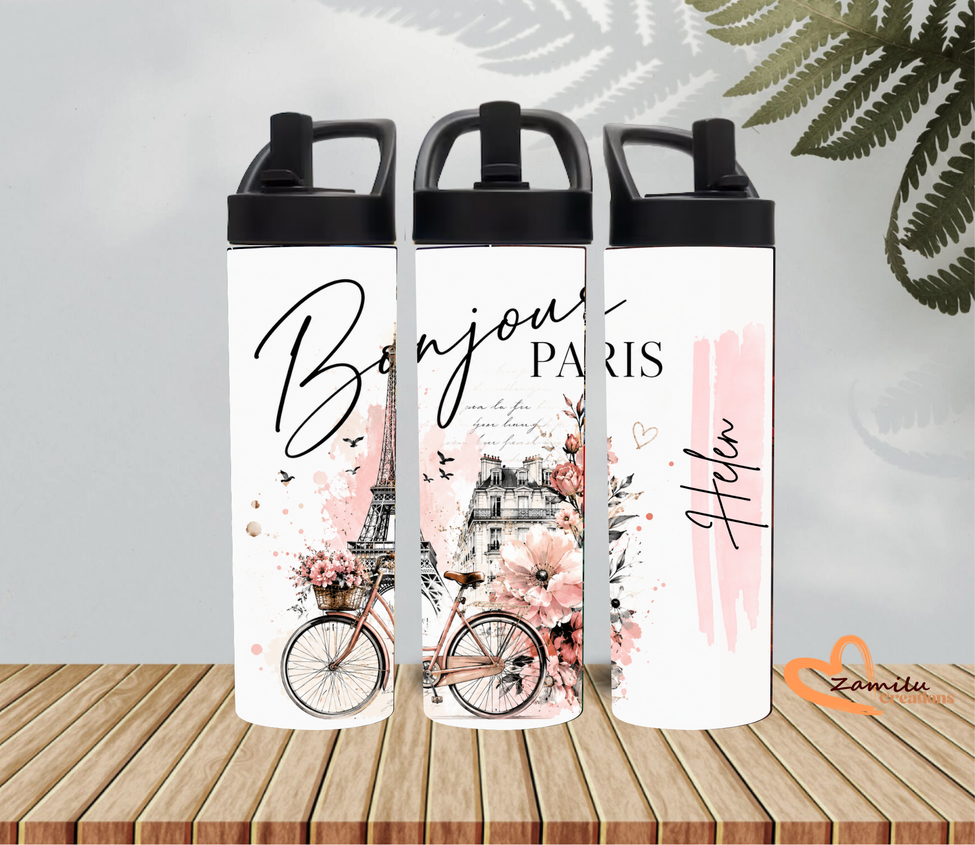 Personalized Paris Tumbler 20oz | Custom Name Travel Mug | Eiffel Tower Floral Cup | Paris Lover Gift for Her | French Inspired Coffee Cup