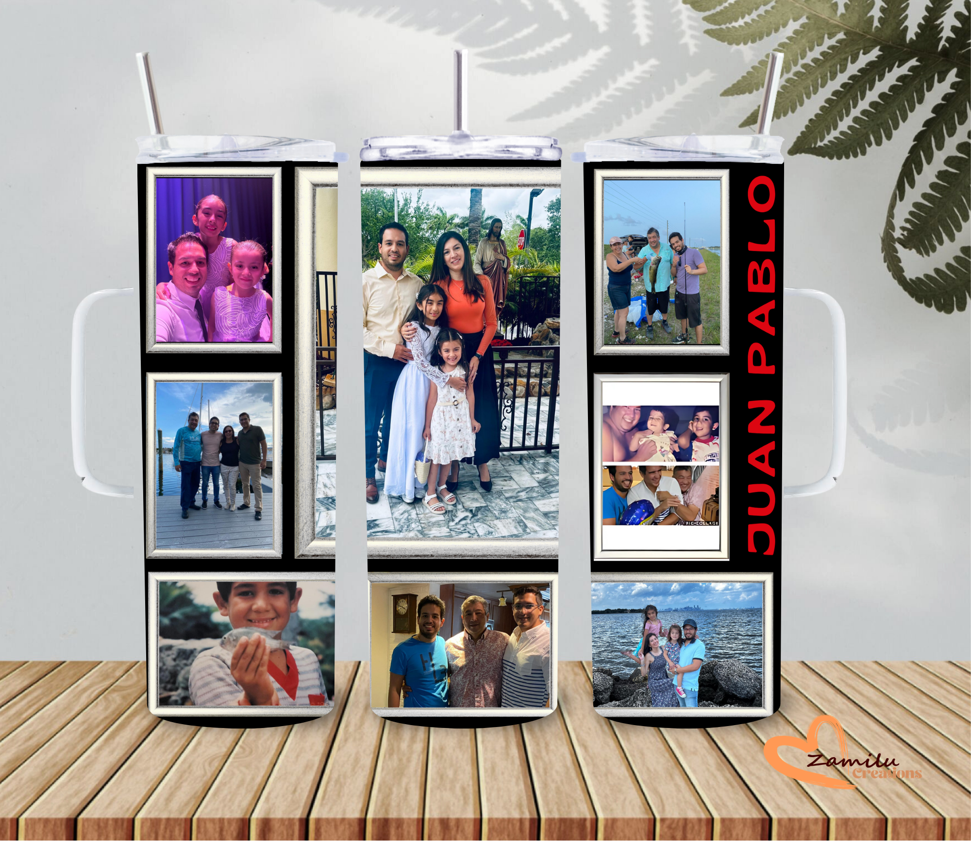 Personalized Photo Collage Tumbler with Handle