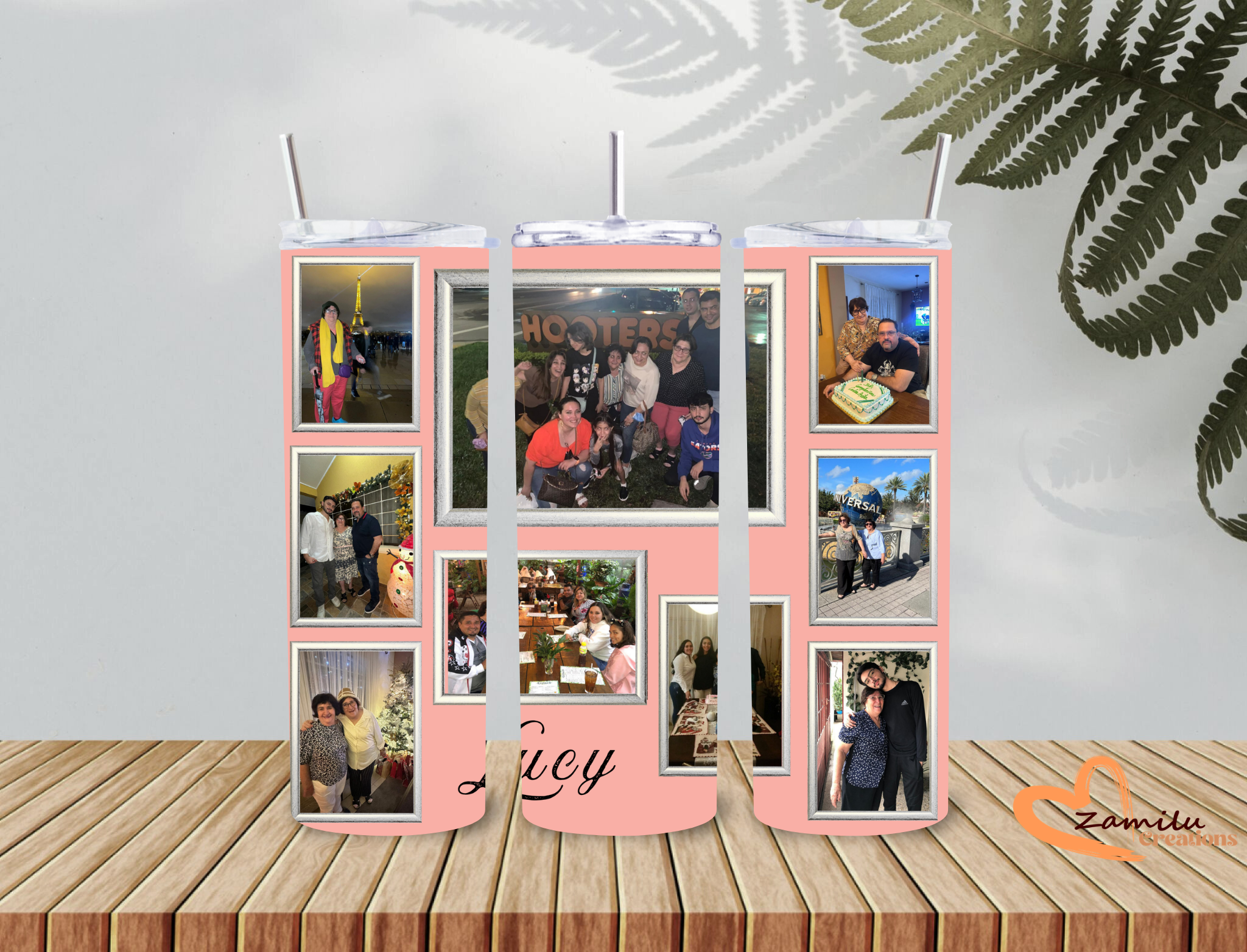 Personalized Photo Collage Tumbler with Handle