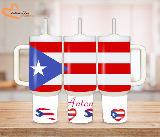30Oz - 40 oz personalized tumbler with handle, Puerto Rico