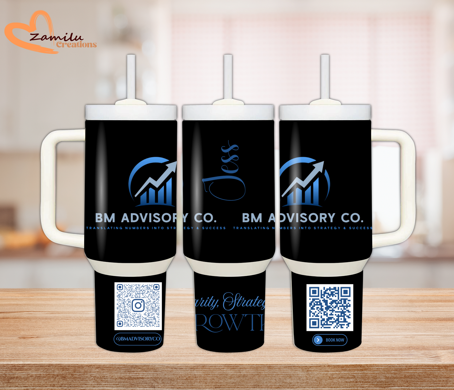 Personalized Business Logo Tumbler – Custom 30 oz & Straw; 40 oz Stainless Steel Cup with Handle & Straw, Corporate Branded Drinkware