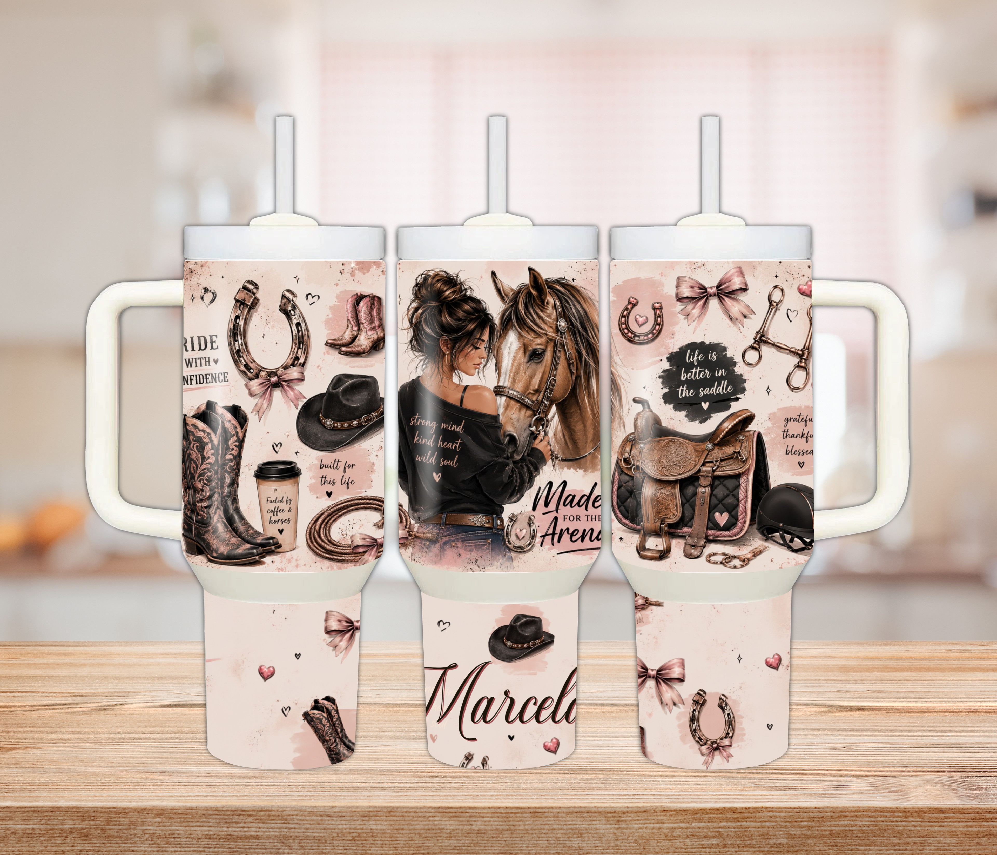 Personalized Horse Tumbler, Custom Horse Lover Gift for Her, Equestrian Travel Mug, Cowgirl Stainless Steel Cup